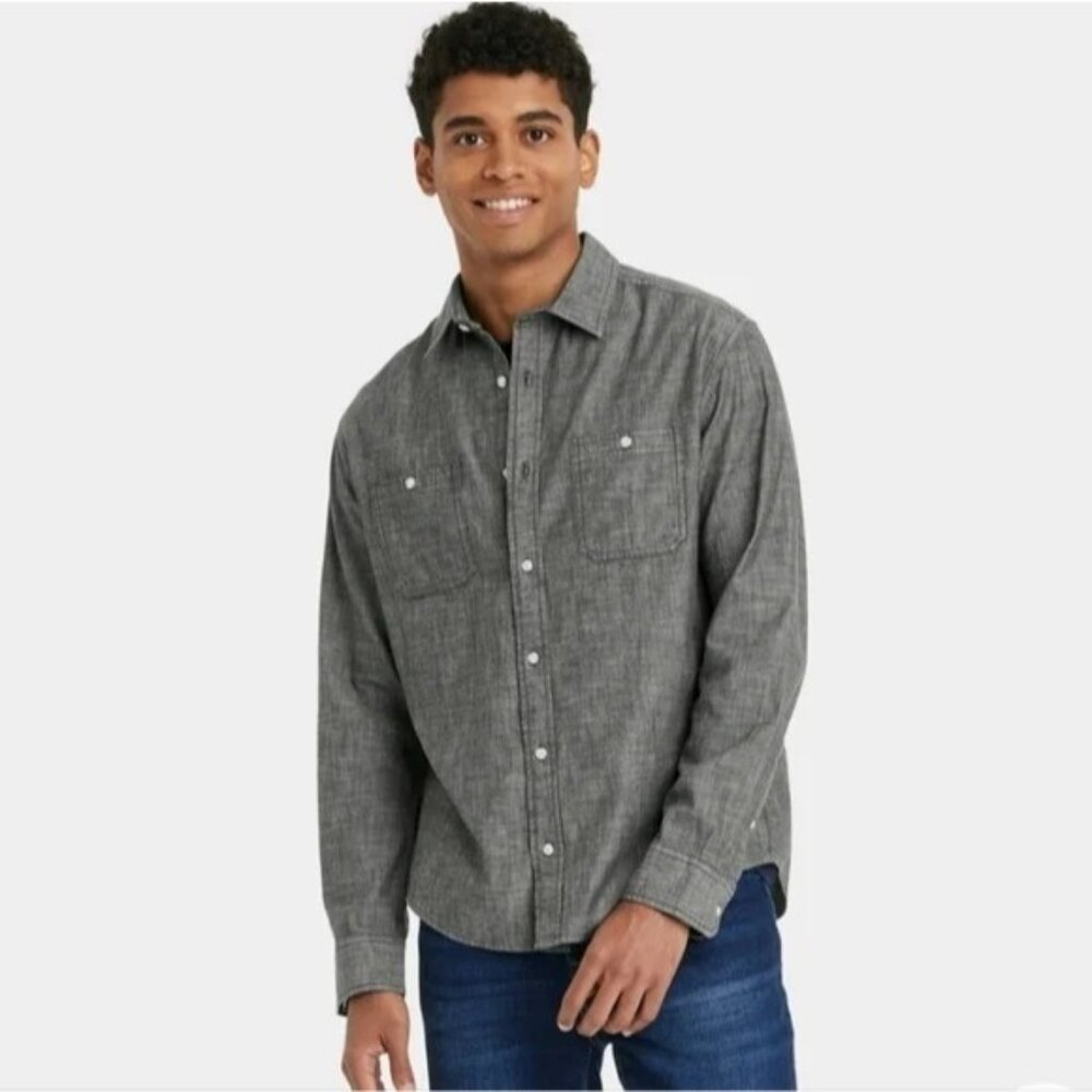 NEW Goodfellow & Co Long Sleeve Denim Button-Down Shirt - Black Wash